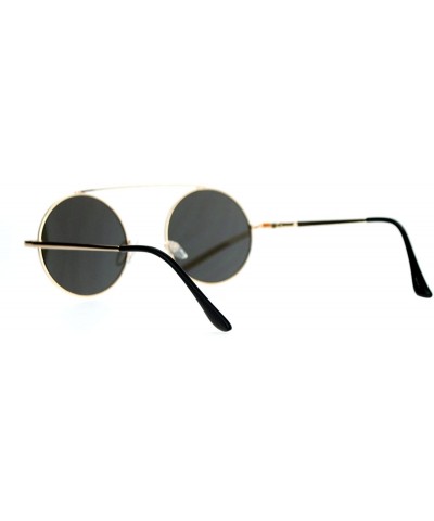 Round Top Bar Bridge Round Circle Frame Sunglasses Unisex Hipster Flat Mirror Lens - Gold (Blue Mirror) - CH187GMSDA2 $9.52