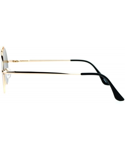 Round Top Bar Bridge Round Circle Frame Sunglasses Unisex Hipster Flat Mirror Lens - Gold (Blue Mirror) - CH187GMSDA2 $9.52