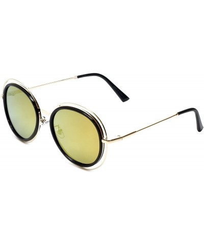 Oval Trendies The Kaitlyn - Flat Fashion Sunglasses with Mirrored Lens - Gold/Black - CP185YGYO5U $18.75