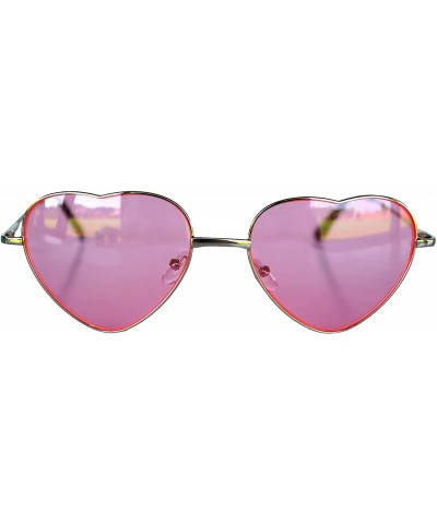 Aviator Stylish Heart Shaped Metal Frame Aviator Colored Lens Sunglasses - Silver_frame_pink_lens - CS12N24HQUN $12.38