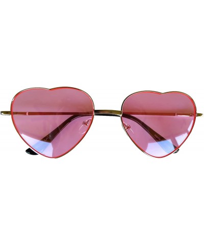 Aviator Stylish Heart Shaped Metal Frame Aviator Colored Lens Sunglasses - Silver_frame_pink_lens - CS12N24HQUN $12.38