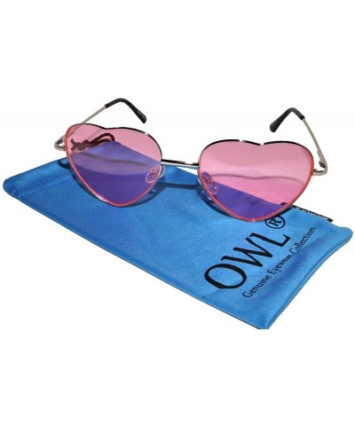 Aviator Stylish Heart Shaped Metal Frame Aviator Colored Lens Sunglasses - Silver_frame_pink_lens - CS12N24HQUN $12.38