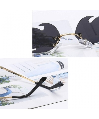 Rimless Women Vintage Sunglasses Fire Mirror Metal Rimless Sun Glasses for Men Narrow Eyewear - Gold With Black - CT18WX96WOA...