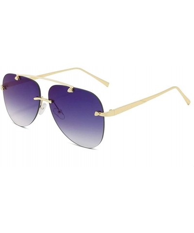 Oversized Pilot Sunglasses for Women Rimless Big Lend Gradient Shade UV Protection - C2 - CN190OIH4TR $10.79