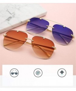 Oversized Pilot Sunglasses for Women Rimless Big Lend Gradient Shade UV Protection - C2 - CN190OIH4TR $10.79