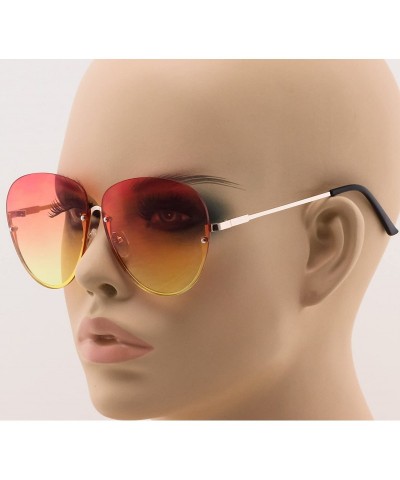 Oversized Semi Rimless Oceanic Lens Metal Frame Mens Womens Aviator Sunglasses - Pink/Yellow - CI11HW4V9VN $13.06