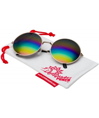 Aviator Oversized Large Round Sunglasses for Women Rainbow Mirrored - Gold - Rainbow Mirror - C81205CODQB $11.53