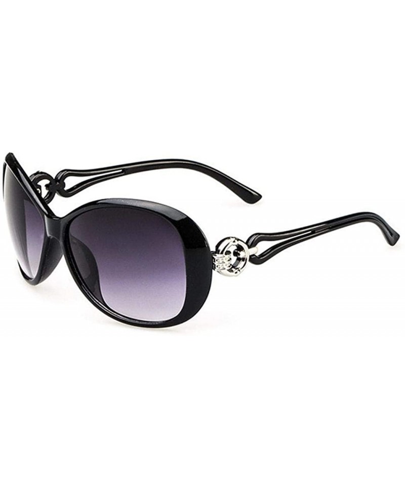 Oval UV400 Sunglasses for Women Vintage Big Frame Sun Glasses Ladies Shades - Black - CS196MDKK7Z $10.28
