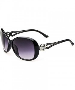 Oval UV400 Sunglasses for Women Vintage Big Frame Sun Glasses Ladies Shades - Black - CS196MDKK7Z $10.28