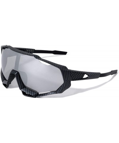 Sport Round Shield Sports Graffiti Design Sunglasses - Black Carbon Fiber - CV197M4039Z $12.33