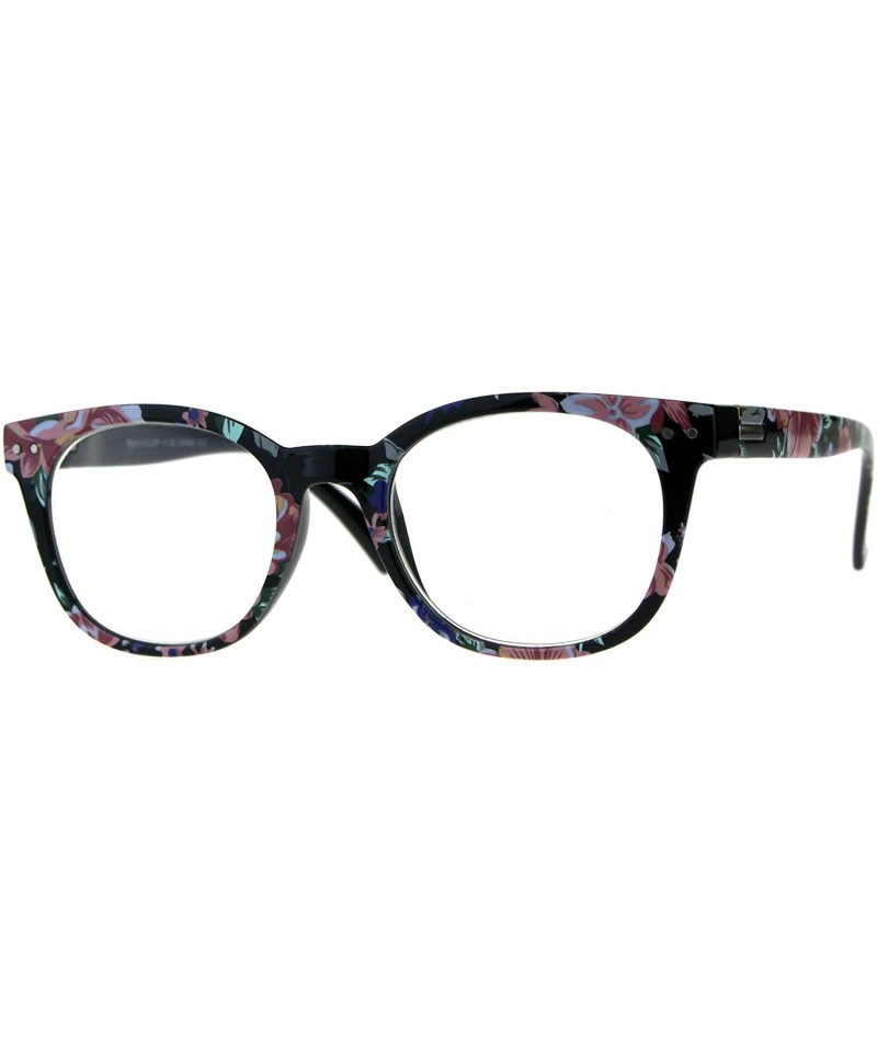 Rectangular Womens Flower Print Plastic Horn Rim Reading Glasses - Pink Blue Grey - CX18D90CDSL $10.37