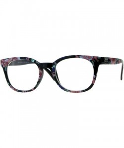 Rectangular Womens Flower Print Plastic Horn Rim Reading Glasses - Pink Blue Grey - CX18D90CDSL $10.37