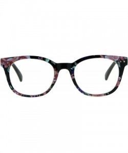 Rectangular Womens Flower Print Plastic Horn Rim Reading Glasses - Pink Blue Grey - CX18D90CDSL $10.37