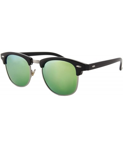 Oversized Classic Unisex Sunglasses Durable Semi-Rimless Half Frame Mirrored Lens - Black Frame / Mirrored Green Lens - CY18G...