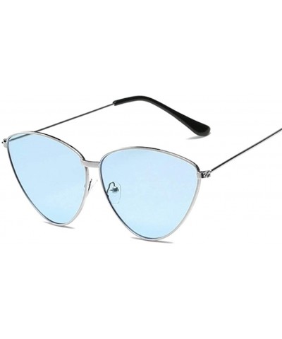 Cat Eye Women Metal Frame Cat Eye Sunglasses UV400 Mirror Sun Glasses Female Vintage Eyewear - Silverblue - CF199G9A982 $8.19