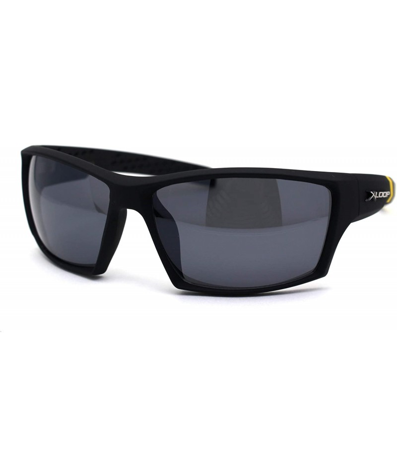 Sport Rubberized Matte Aerodynamic Squared Geometric Sport Sunglasses - Black Yellow - CN195UDZ3SI $13.56