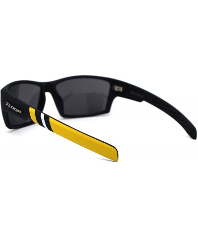 Sport Rubberized Matte Aerodynamic Squared Geometric Sport Sunglasses - Black Yellow - CN195UDZ3SI $13.56