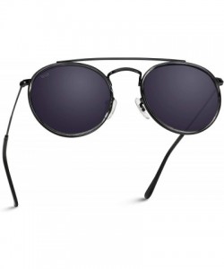 Oval Round Double Bridge Polarized Modern Retro Sunglasses - Black Frame / Black Lens - CJ18Y5C00MK $46.65