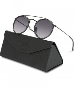 Oval Round Double Bridge Polarized Modern Retro Sunglasses - Black Frame / Black Lens - CJ18Y5C00MK $46.65