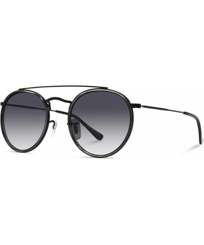 Oval Round Double Bridge Polarized Modern Retro Sunglasses - Black Frame / Black Lens - CJ18Y5C00MK $19.17