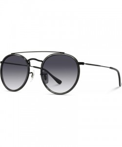 Oval Round Double Bridge Polarized Modern Retro Sunglasses - Black Frame / Black Lens - CJ18Y5C00MK $46.65