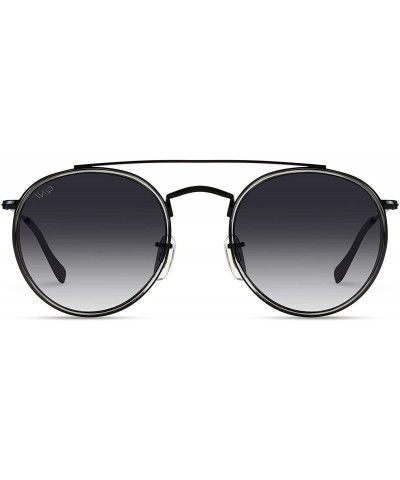 Oval Round Double Bridge Polarized Modern Retro Sunglasses - Black Frame / Black Lens - CJ18Y5C00MK $46.65