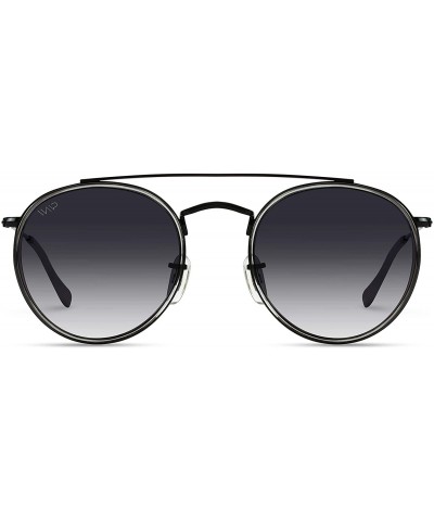 Oval Round Double Bridge Polarized Modern Retro Sunglasses - Black Frame / Black Lens - CJ18Y5C00MK $46.65