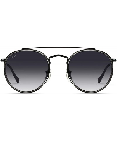 Oval Round Double Bridge Polarized Modern Retro Sunglasses - Black Frame / Black Lens - CJ18Y5C00MK $19.17