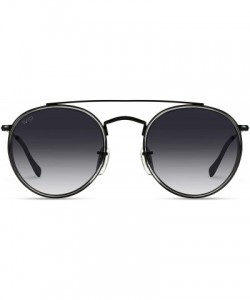 Oval Round Double Bridge Polarized Modern Retro Sunglasses - Black Frame / Black Lens - CJ18Y5C00MK $46.65