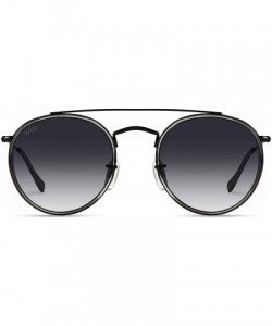 Oval Round Double Bridge Polarized Modern Retro Sunglasses - Black Frame / Black Lens - CJ18Y5C00MK $19.17