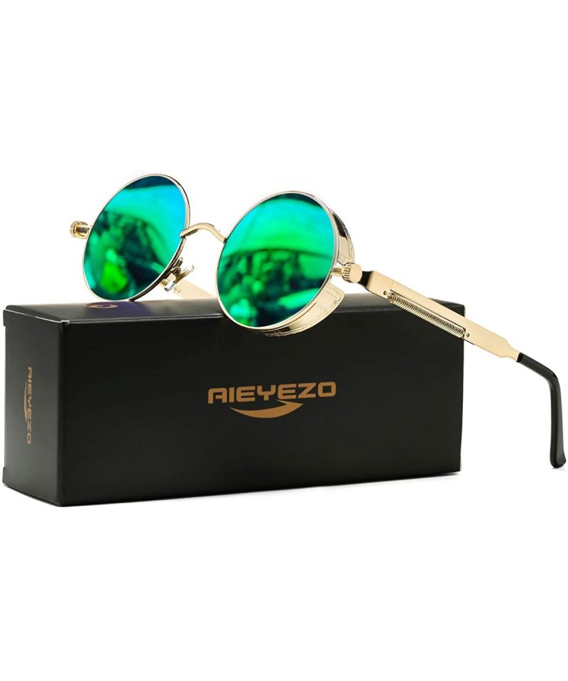 AIEYEZO Round Steampunk Sunglasses for Men Women Gothic Glasses John Lennon Style Metal Frame 100% UV Blocking Lens 