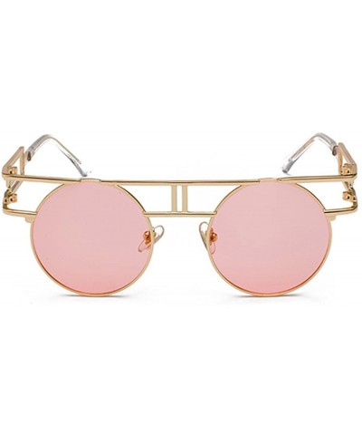 Semi-rimless Round Retro Sunglasses Unisex Metal Frame Mirror Reflective Circle lens - Ocean Powder - CF18EOI3NGH $21.39