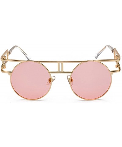 Semi-rimless Round Retro Sunglasses Unisex Metal Frame Mirror Reflective Circle lens - Ocean Powder - CF18EOI3NGH $12.68