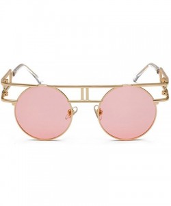 Semi-rimless Round Retro Sunglasses Unisex Metal Frame Mirror Reflective Circle lens - Ocean Powder - CF18EOI3NGH $21.39