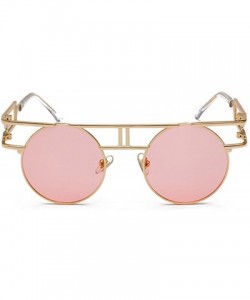 Semi-rimless Round Retro Sunglasses Unisex Metal Frame Mirror Reflective Circle lens - Ocean Powder - CF18EOI3NGH $12.68