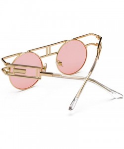 Semi-rimless Round Retro Sunglasses Unisex Metal Frame Mirror Reflective Circle lens - Ocean Powder - CF18EOI3NGH $21.39