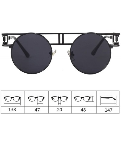 Semi-rimless Round Retro Sunglasses Unisex Metal Frame Mirror Reflective Circle lens - Ocean Powder - CF18EOI3NGH $21.39