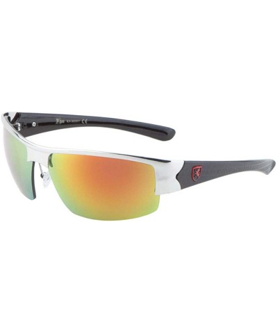 Sport Line Texture Pattern Temple Rimles Sports Sunglasses - Red Silver - C1199D7Y04Y $19.29