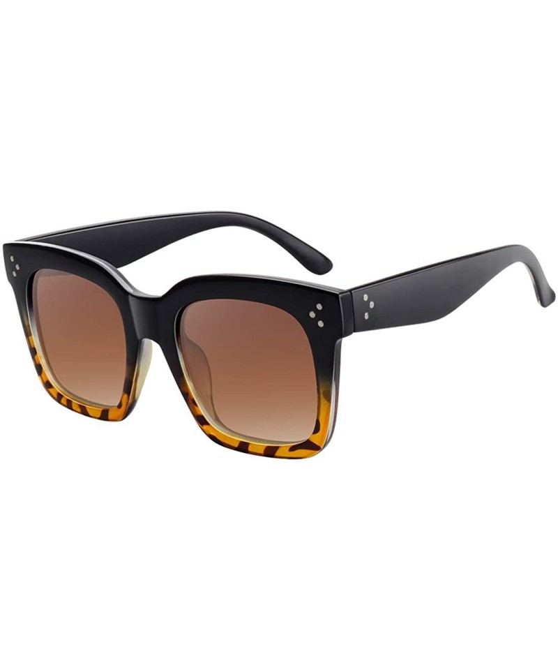 Square Classic Square Oversized Sunglasses for Women Men Vintage Shades UV400 - C10 Bottom Leopard - CN198DQ5ZGZ $7.53