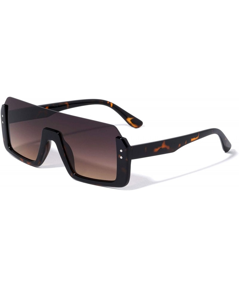 Shield Rimless Flat Top Square One Piece Shield Sunglasses - Brown Demi - CB1975XZQ49 $12.88