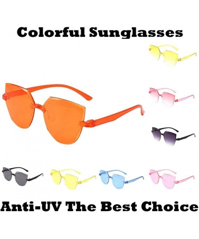 Oversized Fashion Rimless Multilateral Sunglasses Lightweight Colorful Glasses - H - C11903Y6AWE $9.16