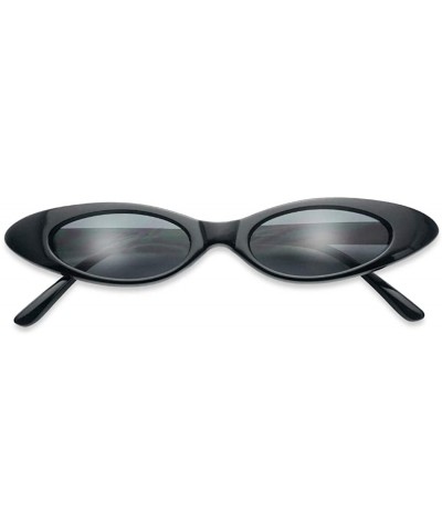 Wrap Retro Slim Vintage Wide Oval Cat Eye Pointy Small Thin Clout Sunglasses Mod Chic Shades - Black - C918G4MX7KW $8.51