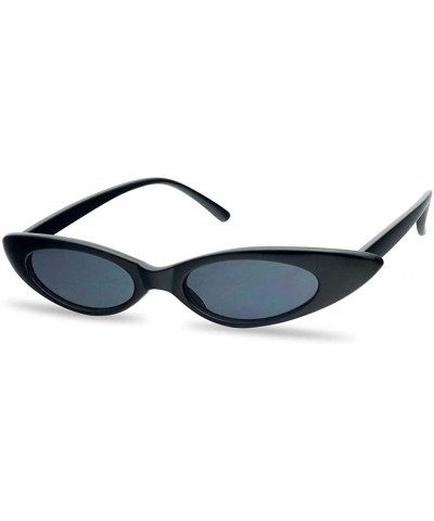 Wrap Retro Slim Vintage Wide Oval Cat Eye Pointy Small Thin Clout Sunglasses Mod Chic Shades - Black - C918G4MX7KW $8.51