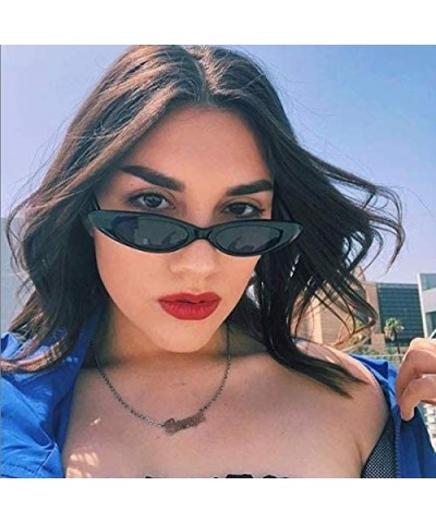 Wrap Retro Slim Vintage Wide Oval Cat Eye Pointy Small Thin Clout Sunglasses Mod Chic Shades - Black - C918G4MX7KW $8.51