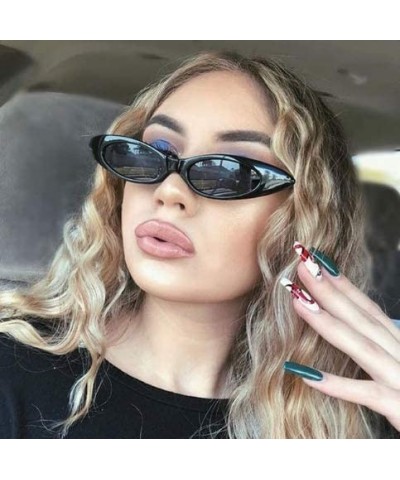 Wrap Retro Slim Vintage Wide Oval Cat Eye Pointy Small Thin Clout Sunglasses Mod Chic Shades - Black - C918G4MX7KW $8.51