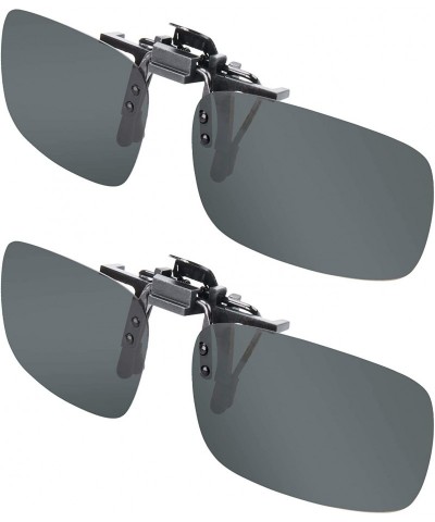 Wrap Clip-on Sunglasses - Unisex Polarized Frameless Rectangle Lens - 2 Black - CC18GO0ADUE $25.89