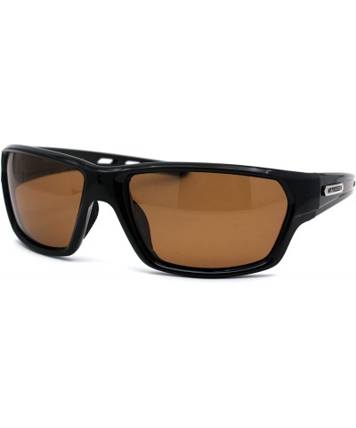 Sport Polarized 90s Sport Warp Rectangle Light Weight Plastic Sunglasses - Black Orange Brown - CS195ECMZZY $22.85