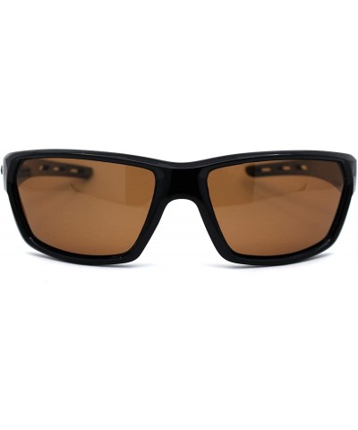 Sport Polarized 90s Sport Warp Rectangle Light Weight Plastic Sunglasses - Black Orange Brown - CS195ECMZZY $11.58