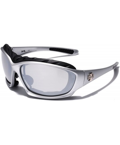 Sport Oversized Men's Sport Padded Motorcycle Bikers Sunglasses - Silver - Mirrored - CZ11P3ROG0R $13.79