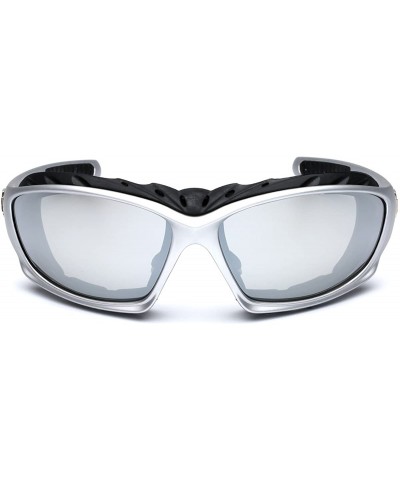 Sport Oversized Men's Sport Padded Motorcycle Bikers Sunglasses - Silver - Mirrored - CZ11P3ROG0R $13.79